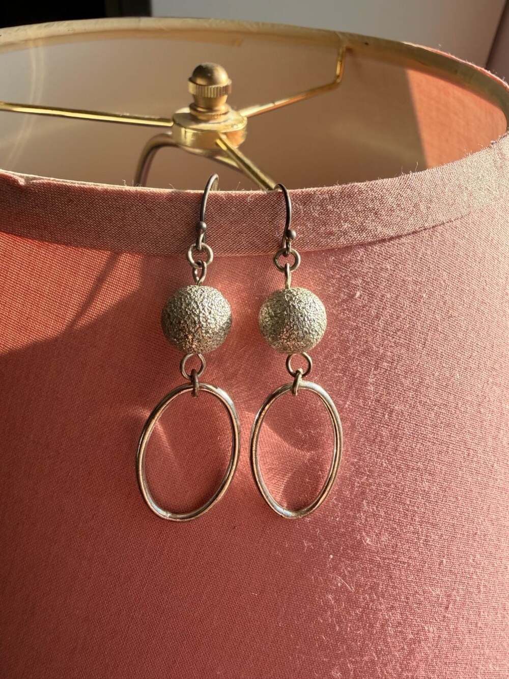 Silver-Tone Stardust Bead and Oval Hoop Dangle Earrings